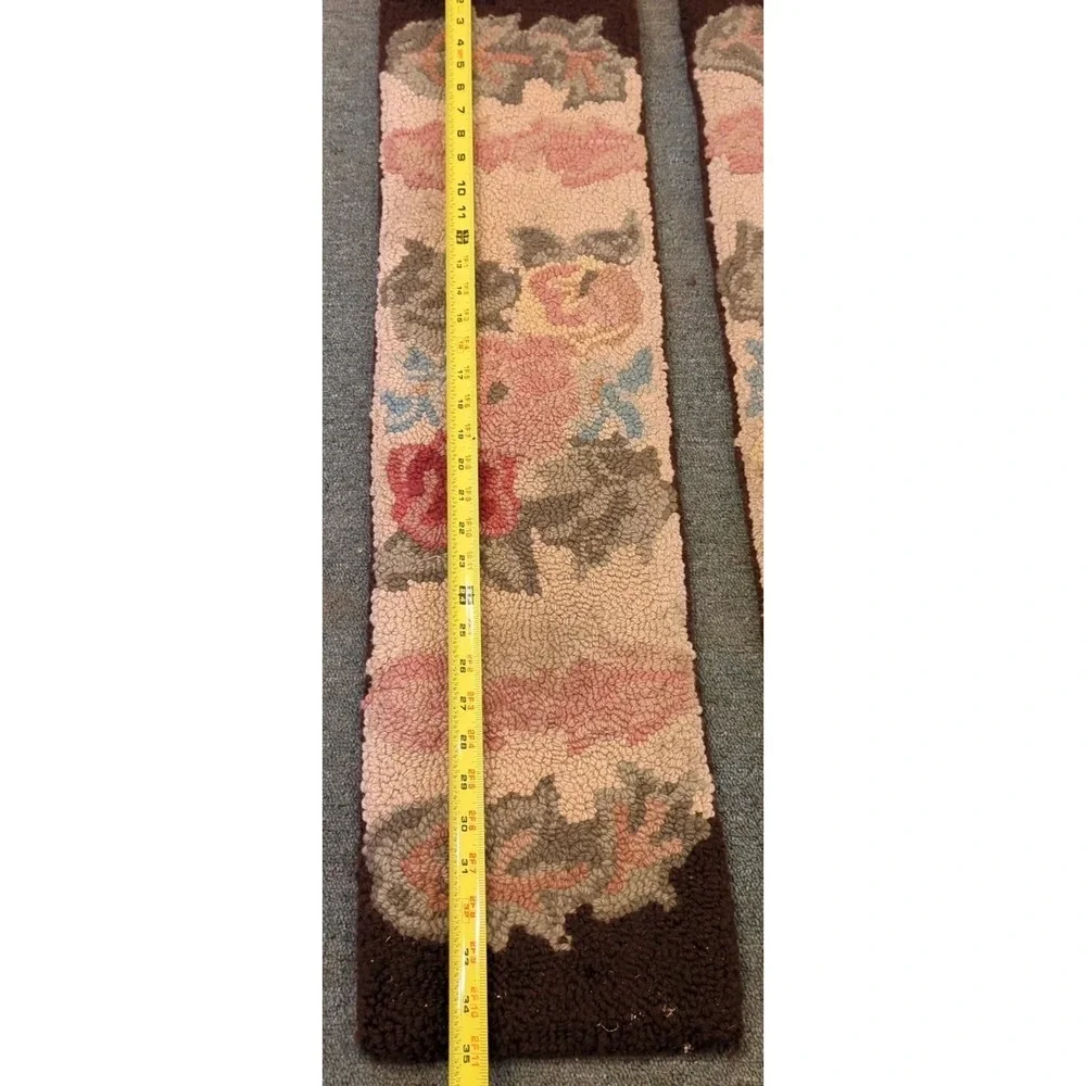 10 Antique Primitive Country Handmade Hook Wool Hooked‎ Stair Treads Floral Rug